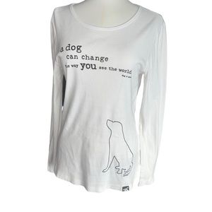 Dog is good long sleeve T shirt See measurements below for sizing. Cute shirt!